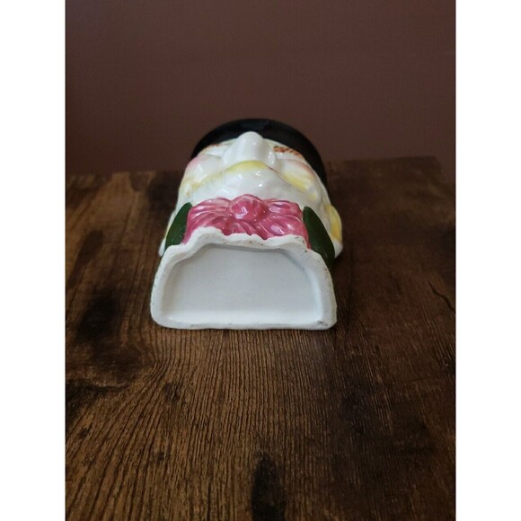 Vintage Charlie Toby Head Vase Porcelain Wall Pocket Winking Old Man Green Tie - Picture 5 of 11